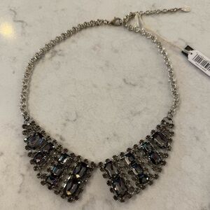 NWT Vintage Inspired Collar Statement Necklace in Silver & Pewter Grey Crystals